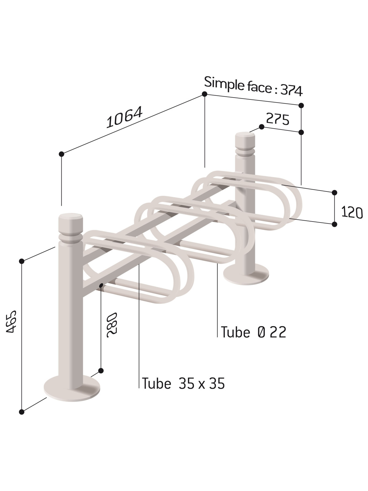 Support cycles Déco 3 places composable simple face Mercure