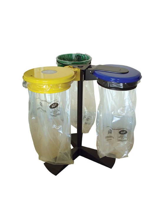 Poteau support 3 flux gris manganèse à poser pour collecteurs de déchets