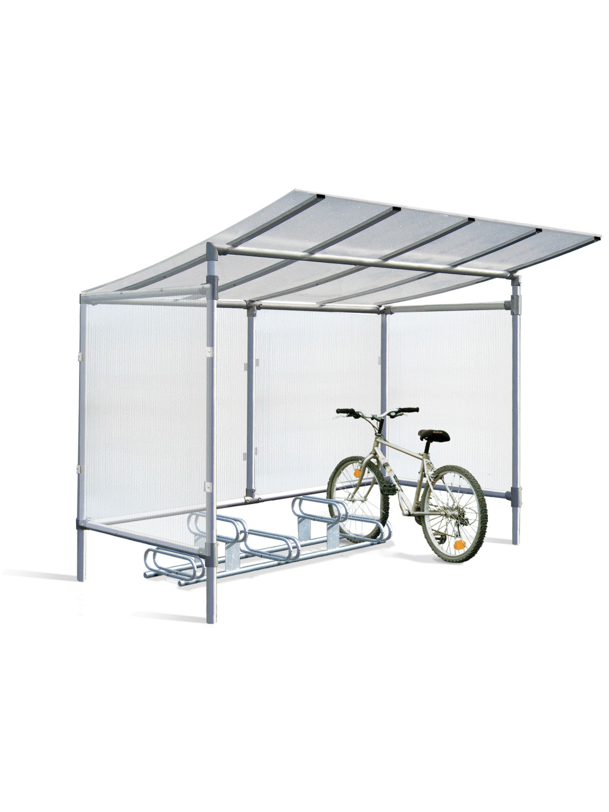 Abri cycles Alu ou acier 5 places - 2 bardages latéraux 
